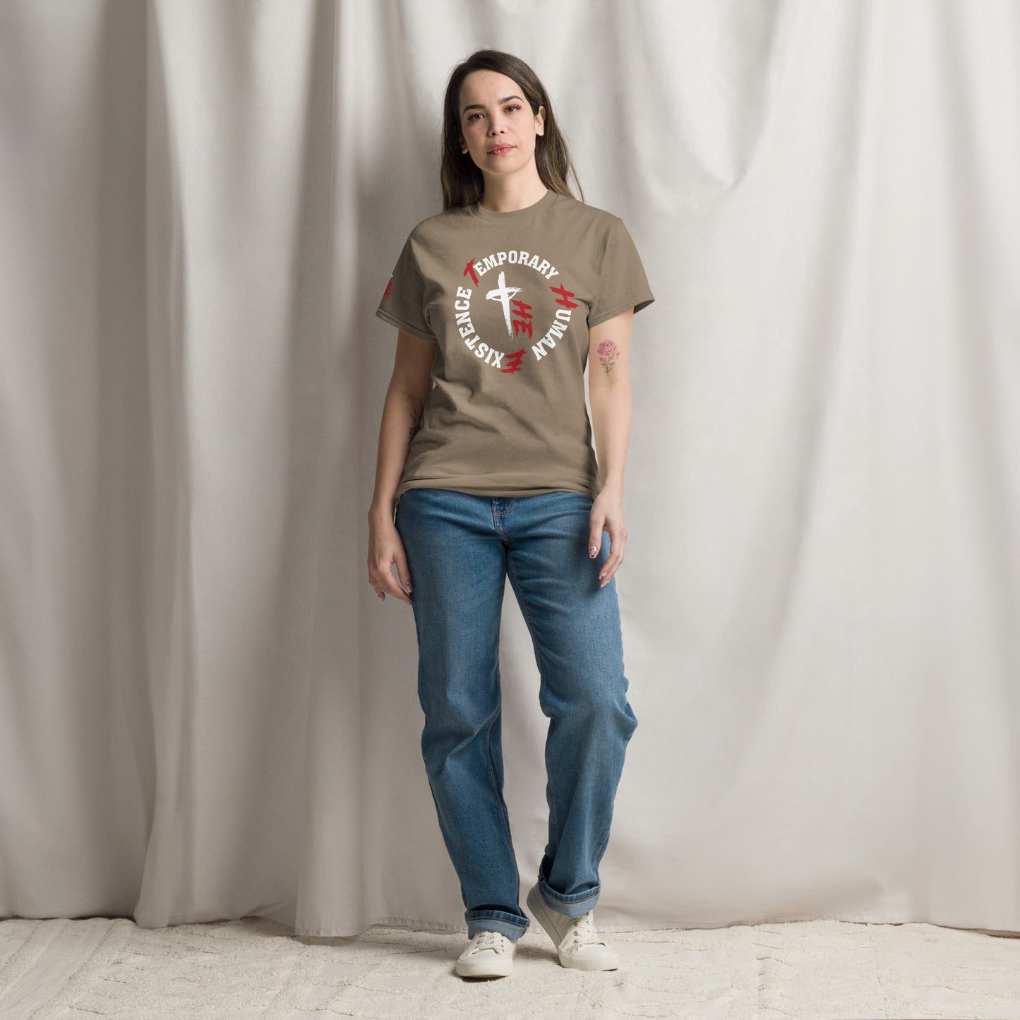 Women's Classic Tee Front/Right Sleeve Logos - Sacrifice Logo