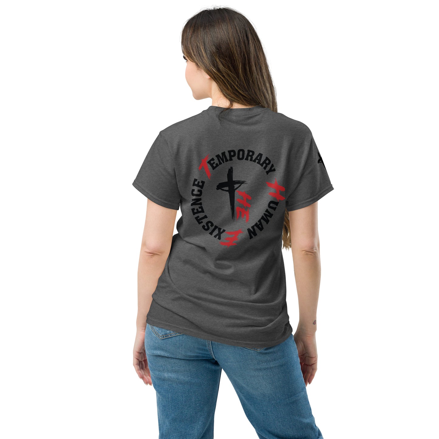 Women's Classic Tee Front/Back/Right Sleeve Logos - Sacrifice Logo