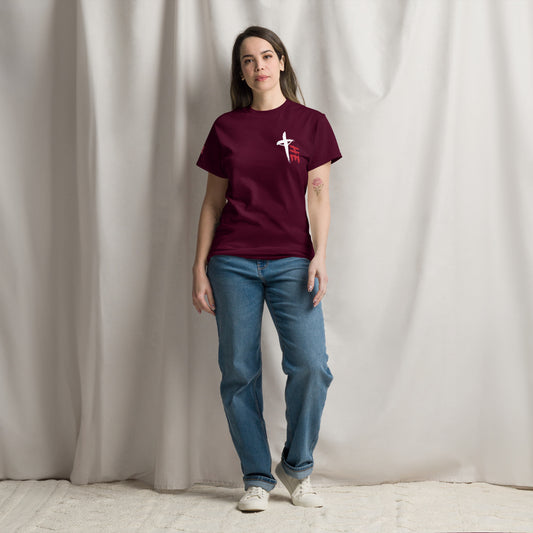 Women's Classic Tee Front/Back/Right Sleeve Logos - Sacrifice Logo