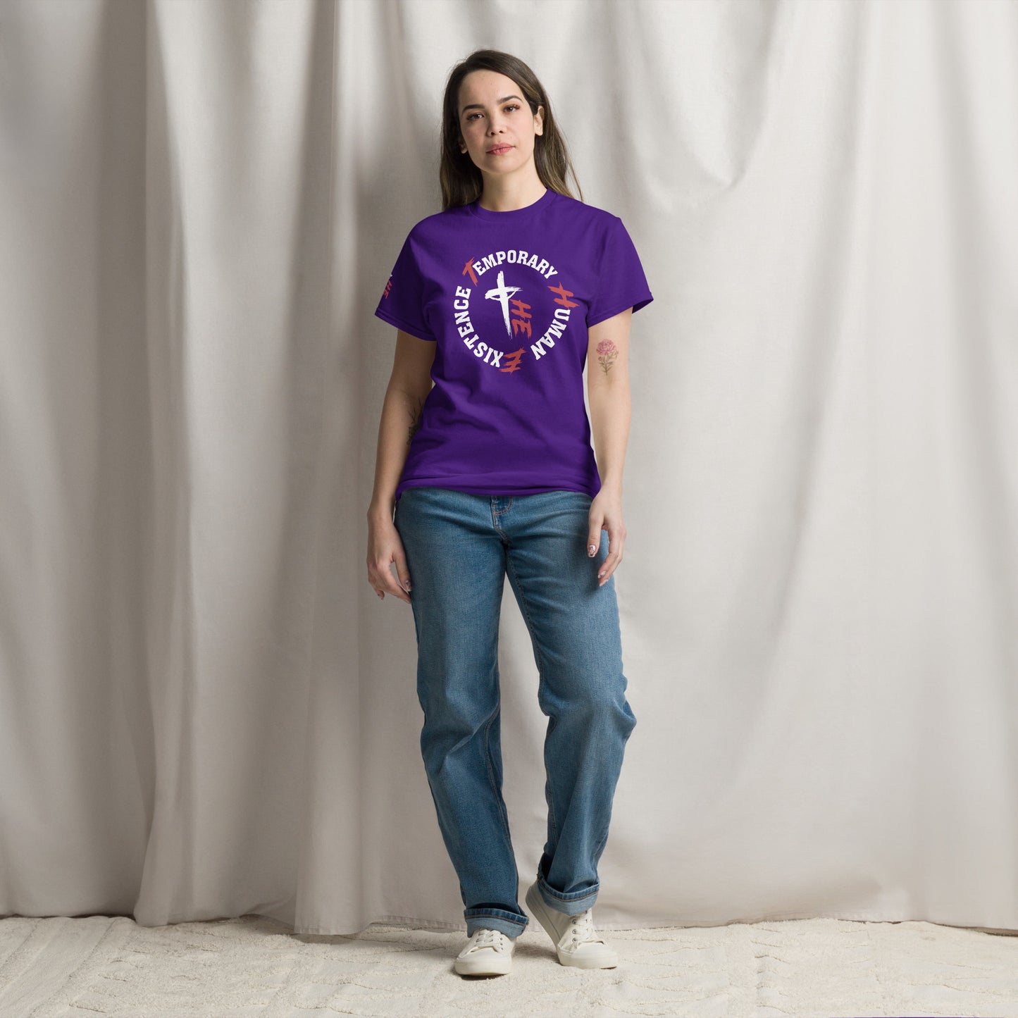 Women's Classic Tee Front/Right Sleeve Logos - Sacrifice Logo