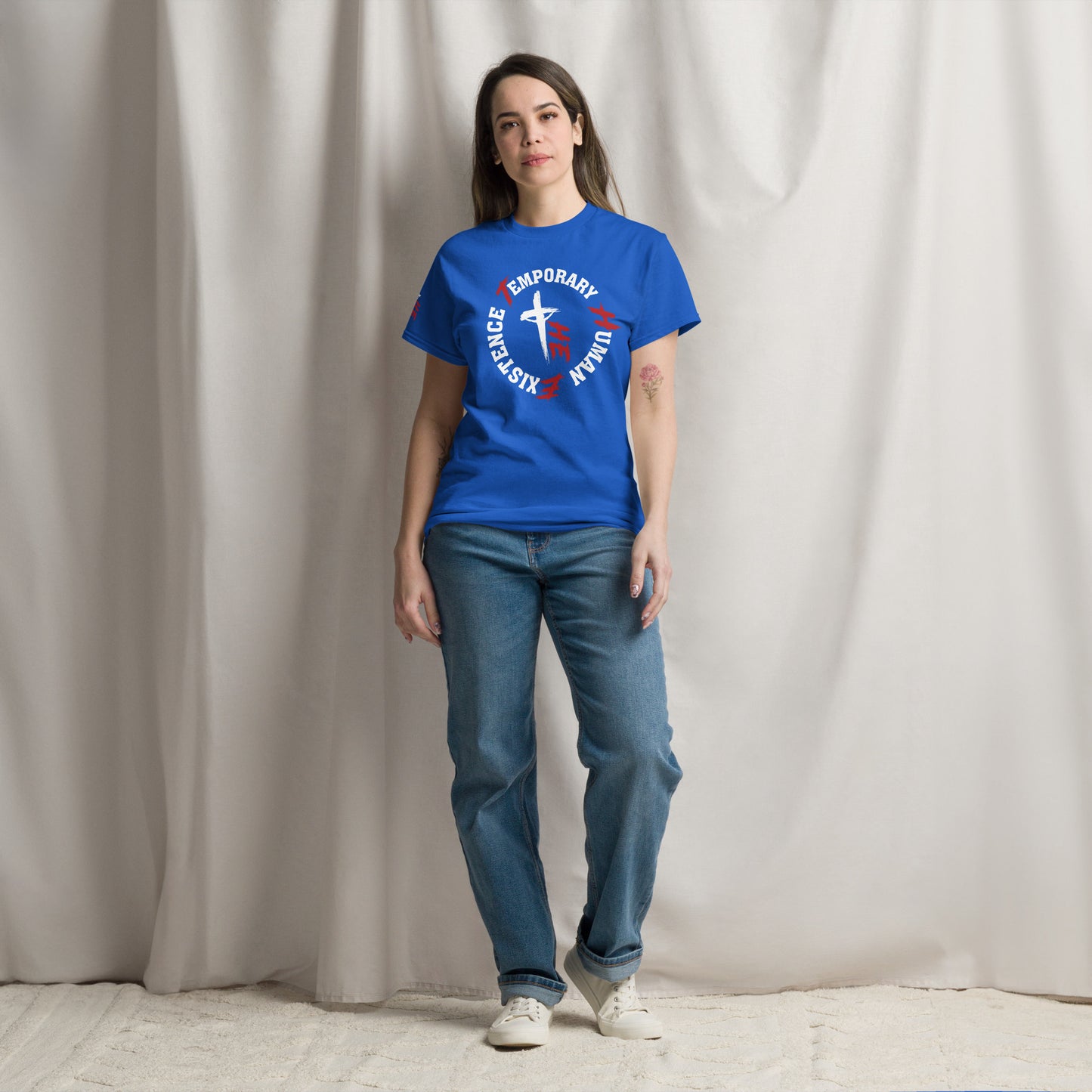 Women's Classic Tee Front/Right Sleeve Logos - Sacrifice Logo